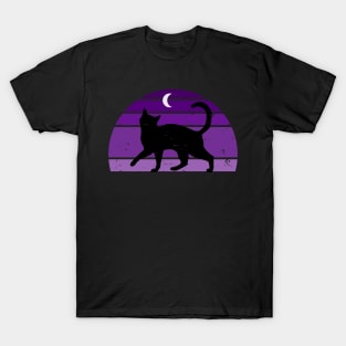 Purple Retro sunset Cat T-Shirt